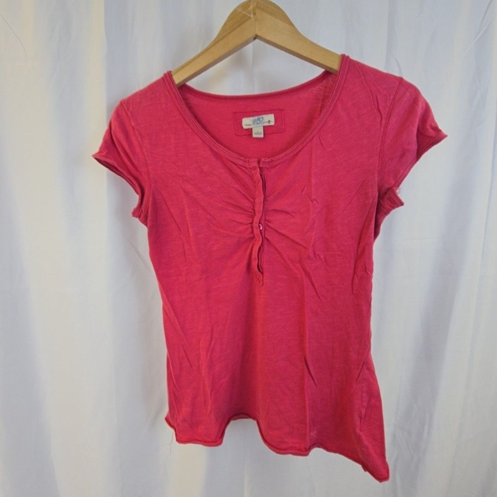 SO Shirt Juniors Large Pink Henley Cap Sleeve 100% Cotton Tee Top Basic
